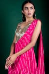 Shop_Nupur Kanoi_Pink Crepe Printed Bandhani V Neck Pre-draped Cowl Saree With Blouse  _Online_at_Aza_Fashions