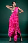 Buy_Nupur Kanoi_Pink Silk Printed Bandhani One Pre-draped Cowl Saree With Blouse  _at_Aza_Fashions