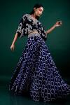Nupur Kanoi_Blue Crepe Mirror Work, Polka Tie-dye Embroidered Top And Woven Lehenga Set_Online_at_Aza_Fashions