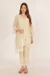 Shop_Rina Dhaka_Cream Linen Kurta Pant Set_at_Aza_Fashions