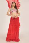 Buy Rina Dhaka Red Georgette Solid Tiered Pre-draped Saree at Aza Fashions Buy_Rina Dhaka_Red Georgette Solid Tiered Pre-draped Saree _at_Aza_Fashions