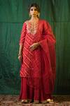 Buy_Ruchira Nangalia_Red Crepe And Organza Lining Cotton Print & Kurta Sharara Set  _at_Aza_Fashions