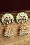 Tizora_Gold Plated Fabric Flowers, Stones, Pearls Meenakari Engraved Jhumkas _Online_at_Aza_Fashions