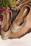 Buy_Coral Haze_Gold Embroidered Silk Hand Juttis_at_Aza_Fashions