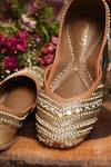 Coral Haze_Gold Embroidered Silk Hand Juttis_Online_at_Aza_Fashions