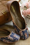 Buy_Coral Haze_Blue Printed Rebecca Embroidered Juttis _at_Aza_Fashions