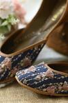 Coral Haze_Blue Printed Rebecca Embroidered Juttis _Online_at_Aza_Fashions