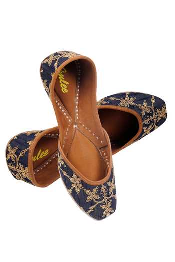 Shop_Imlee Jaipur_Blue Sequin And Dori Embroidered Juttis _at_Aza_Fashions