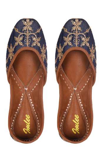 Buy_Imlee Jaipur_Blue Sequin And Dori Embroidered Juttis _at_Aza_Fashions