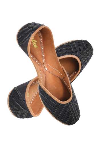 Shop_Imlee Jaipur_Black Embroidered Bead Juttis _at_Aza_Fashions