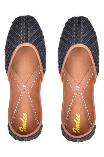 Buy_Imlee Jaipur_Black Embroidered Bead Juttis _at_Aza_Fashions