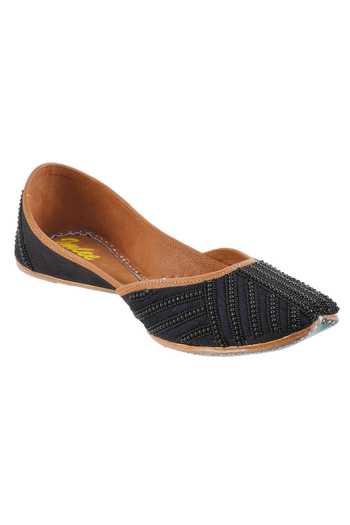 Imlee Jaipur_Black Embroidered Bead Juttis _Online_at_Aza_Fashions