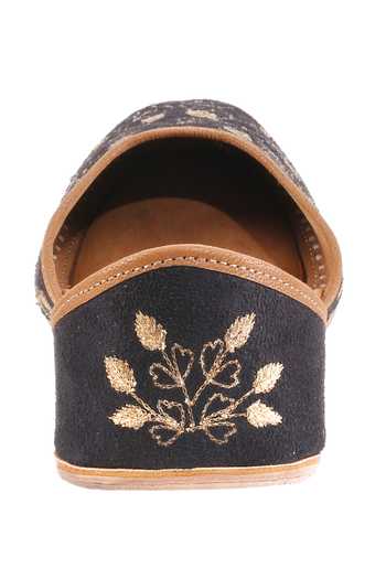 Imlee Jaipur_Black Embroidered Leaf Zari Juttis _at_Aza_Fashions