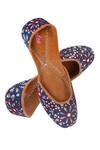 Shop_Imlee Jaipur_Blue Suede Mirror Embroidered Juttis_at_Aza_Fashions