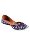 Imlee Jaipur_Blue Suede Mirror Embroidered Juttis_Online_at_Aza_Fashions