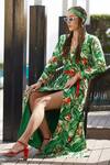 Esha L Amin_Green Crepe Leaf Motifs V Neck Printed Blazer Dress_Online_at_Aza_Fashions