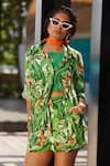 Buy_Esha L Amin_Green Crepe Printed Leaf Motifs Shirt Collar And Shorts Set _at_Aza_Fashions