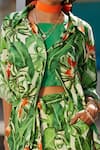 Buy_Esha L Amin_Green Crepe Printed Leaf Motifs Shirt Collar And Shorts Set _Online_at_Aza_Fashions