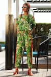 Buy_Esha L Amin_Green Crepe Printed Leaf Motifs Round Neck Sweatshirt And Joggers Set _at_Aza_Fashions