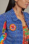 Buy_Payal Jain_Blue Denim Woven Ikat Shirt Collar Bikers Patchwork Jacket_Online_at_Aza_Fashions