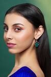 Shop_Samyukta Singhania_Silver Plated Green Onyx Stone Studded Earrings_at_Aza_Fashions