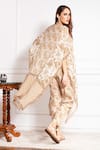 Shop_Sakshi Girri_Brown Crepe Printed Floral Motifs V Neck Kaftan And Pant Set  _at_Aza_Fashions