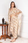 Sakshi Girri_Brown Crepe Printed Floral Motifs V Neck Kaftan And Pant Set  _Online_at_Aza_Fashions