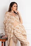 Buy_Sakshi Girri_Brown Crepe Printed Floral Motifs V Neck Kaftan And Pant Set  _Online_at_Aza_Fashions