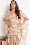 Shop_Sakshi Girri_Brown Crepe Printed Floral Motifs V Neck Kaftan And Pant Set  _Online_at_Aza_Fashions