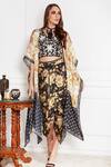 Buy_SAKSHI GIRRI_Beige Satin Floral Motifs V Neck Printed Kaftan And Skirt Set_at_Aza_Fashions
