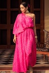 Buy_Pink City by Sarika_Pink Silk Tie And Dye Leheriya One Shoulder Dress _Online_at_Aza_Fashions