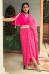 Buy_Pink City by Sarika_Pink Silk Tie And Dye Bandhani V Neck Pre-draped Saree With Blouse _at_Aza_Fashions