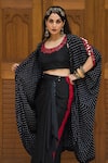 Shop_Pink City by Sarika_Black Silk Tie And Dye Bandhej Blouse Round Draped Skirt Set With Cape _at_Aza_Fashions