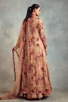 Shop_Nikita Mhaisalkar_Peach Anarkali Double Georgette, Churidar Lycra Net, Embroidered And Set _at_Aza_Fashions