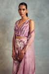 Buy_Nikita Mhaisalkar_Purple Top Tulle Printed V Neck Embroidered Kurta Set _Online_at_Aza_Fashions