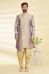 Arihant Rai Sinha_Purple Art Banarasi Silk Woven Floral Sherwani Set _Online_at_Aza_Fashions