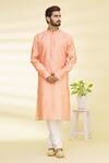 Buy_Arihant Rai Sinha_Peach Art Banarasi Silk Geometric Print Kurta Set_at_Aza_Fashions