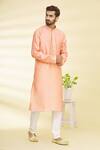 Buy_Arihant Rai Sinha_Peach Art Banarasi Silk Geometric Print Kurta Set_Online_at_Aza_Fashions