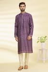 Buy_Arihant Rai Sinha_Purple Dupion Art Silk Printed Geometric Pattern Kurta _at_Aza_Fashions