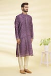 Arihant Rai Sinha_Purple Dupion Art Silk Printed Geometric Pattern Kurta _Online_at_Aza_Fashions