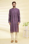 Buy_Arihant Rai Sinha_Purple Dupion Art Silk Printed Geometric Pattern Kurta _Online_at_Aza_Fashions