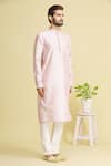 Arihant Rai Sinha_Peach Silk Embroidery Floral Motif Print Kurta _Online_at_Aza_Fashions