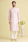 Buy_Arihant Rai Sinha_Peach Silk Embroidery Floral Motif Print Kurta _Online_at_Aza_Fashions