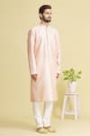 Arihant Rai Sinha_Pink Art Banarasi Silk Printed Floral Kurta Set _Online_at_Aza_Fashions