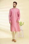 Buy_Arihant Rai Sinha_Pink Art Banarasi Silk Printed Floral Kurta Set_at_Aza_Fashions