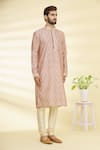 Arihant Rai Sinha_Beige Dupion Art Silk Printed Geometric Motif Straight Kurta _Online_at_Aza_Fashions