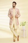 Buy_Arihant Rai Sinha_Peach Art Banarasi Silk Printed Floral Jacket And Kurta Set_at_Aza_Fashions