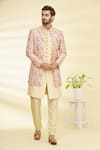 Buy_Arihant Rai Sinha_Peach Art Banarasi Silk Printed Floral Jacket And Kurta Set_Online_at_Aza_Fashions