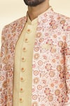 Shop_Arihant Rai Sinha_Peach Art Banarasi Silk Printed Floral Jacket And Kurta Set_Online_at_Aza_Fashions