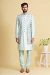 Arihant Rai Sinha_Green Art Banarasi Silk Printed Floral Sherwani Set _Online_at_Aza_Fashions